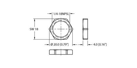 Turck LOCKNUT-1/4NPT-316SS-(10/BAG), LOCKNUT-1/4NPT-BRASS-(10/BAG)